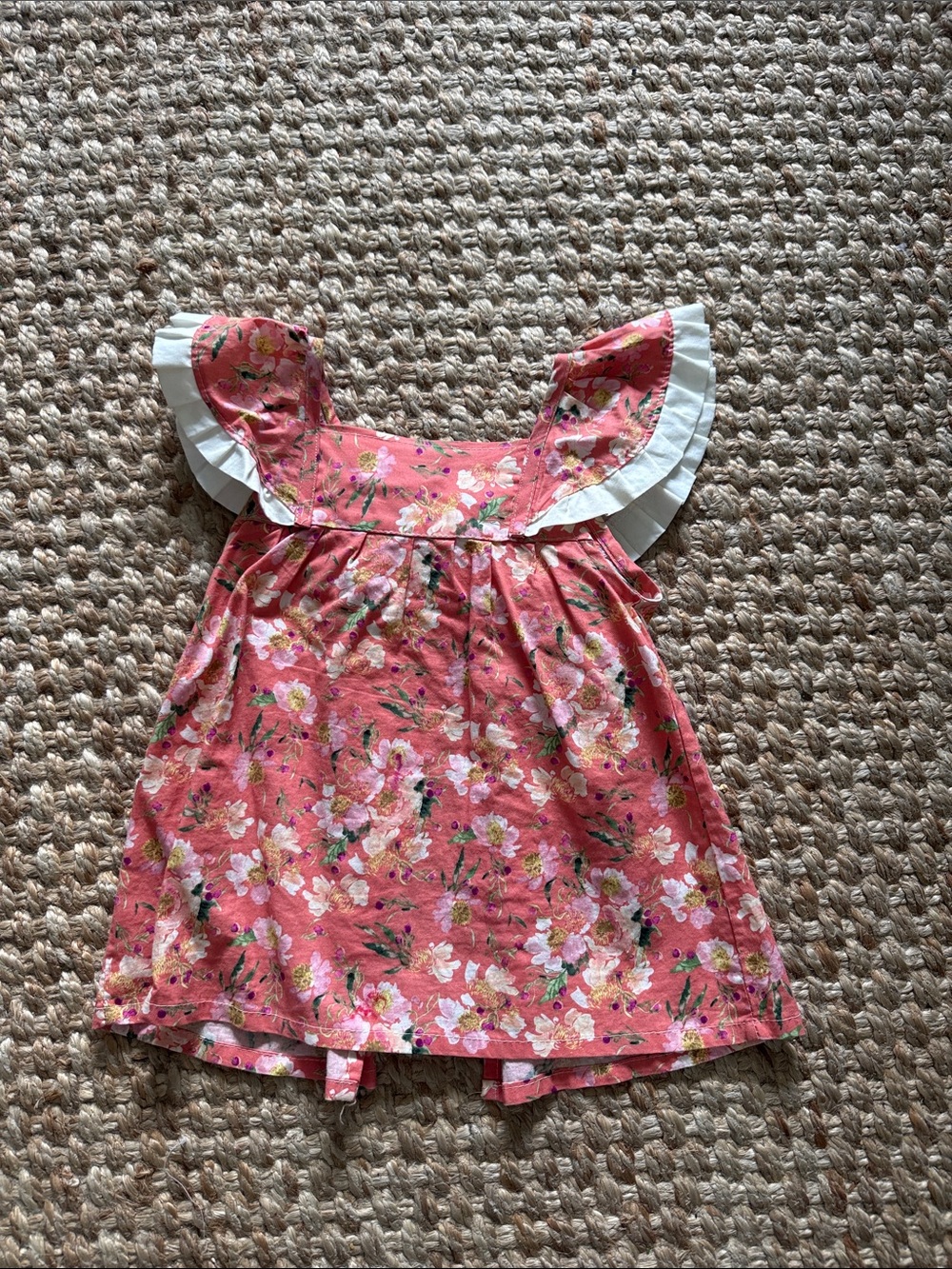 Girls' Floral Ruffle Sleeve Top - Coral Pink